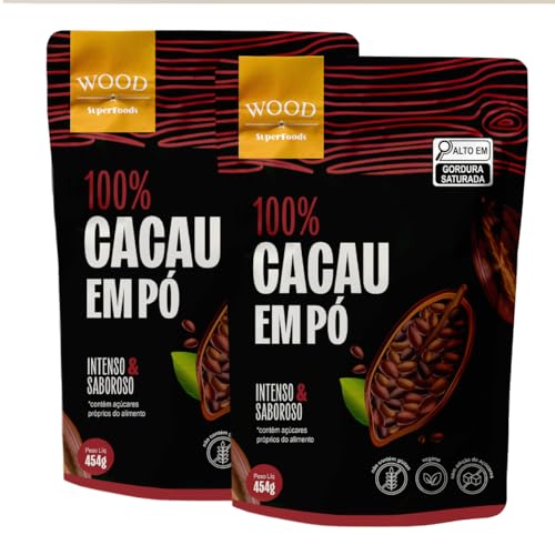 Kit 2 Cacau Em Pó Alcalino Natural 100% Cacau 454g - Wood Superfo...