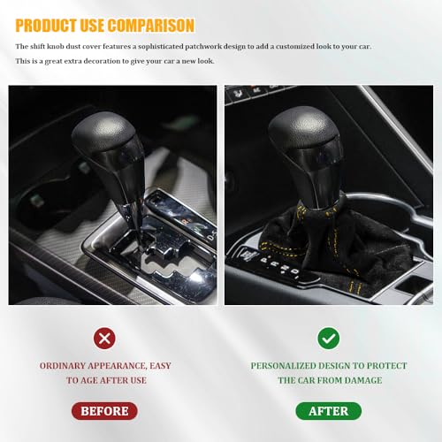 Tecledsn Car Shift Knob Dust Cover, Car Shift Boot, Leather Gear Shift Cover, Universal Car Interior Accessories Shifter Boot Cover for Most Manual/Automatic Vehicles (Black Yellow/Suede) - Thumbnail 5