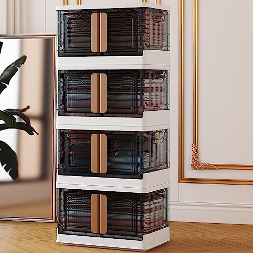 Storage Bins With Lids - 4 Packs 19Gal Plastic Storage Bins For Closet Organizers And Storage, Folding Storage Box, Stackable Storage Bins With Open Front Door, Collapsible Storage Bins With Wheels #TOP7