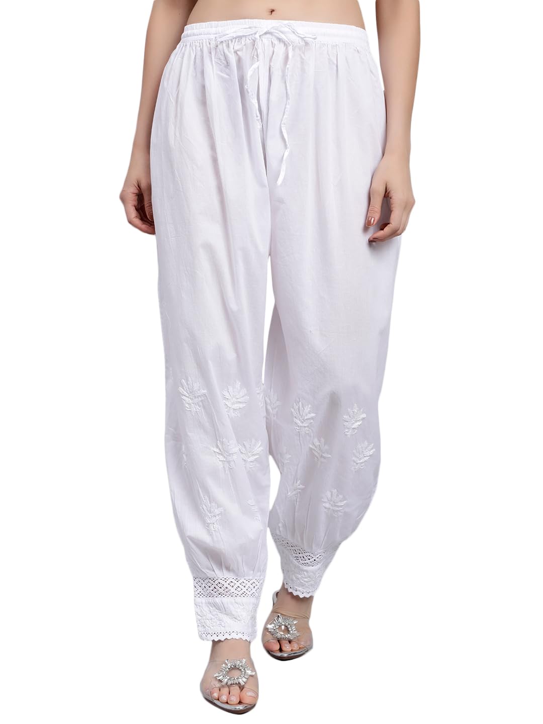 seva chikan Hand Embroidered Lucknowi Chikankari White Cotton Afghani Salwar for Women SCL11030-picture-29