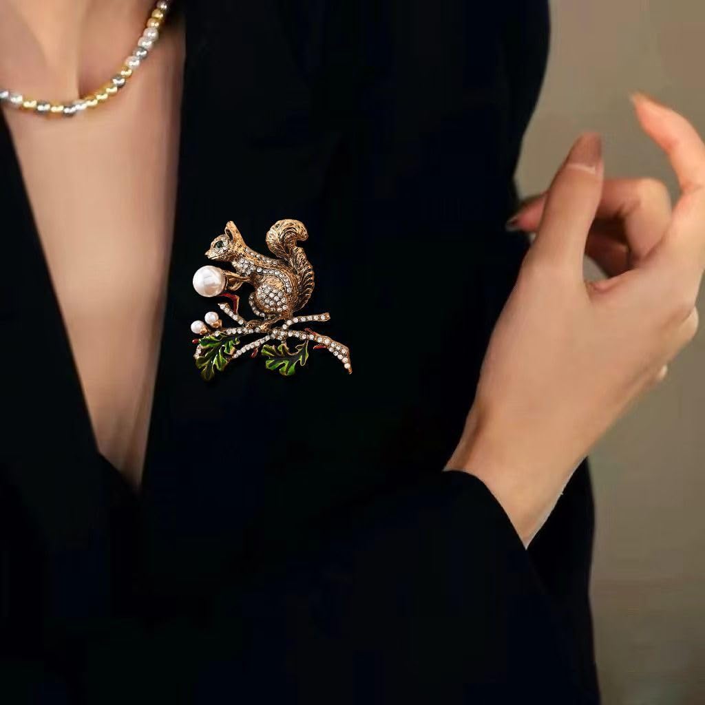 Broche de ardilla retro vintage - Pin de perlas de imitación para chaquetas y accesorios