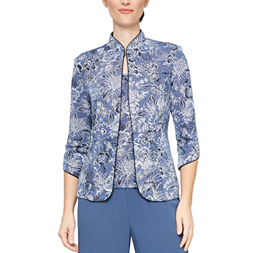 Alex Evenings womens Mandarin Neck Twinset Tank Top and Jacket Petite Regular Dress Shirt, Wedgewood, Medium US