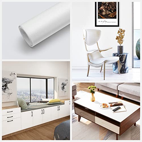 16"X78.7" Matte White Wallpaper White Peel And Stick Wallpaper Self Adhesive Removable Wallpaper Thick Decorative Vinyl Film Waterproof Contact Paper For Walls Countertop Cabinets Furniture #TOP4