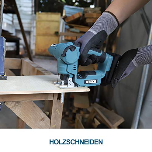 WESCO 18V 2.0Ah 2 in 1 Akku Säbelsäge und Akku Stichsäge, 2500 U/min,16mm Sägeblatthub, 10 Sägeblätter für Holz, Metall… – Bild 4
