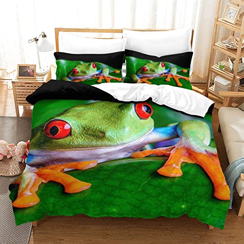 Housse de couette grenouille 3D drap de lit microfibre doux double taille 200x200 - 2