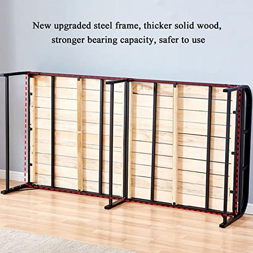 Spodní strana view of the bed frame showing the steel frame and wooden slat support structure.