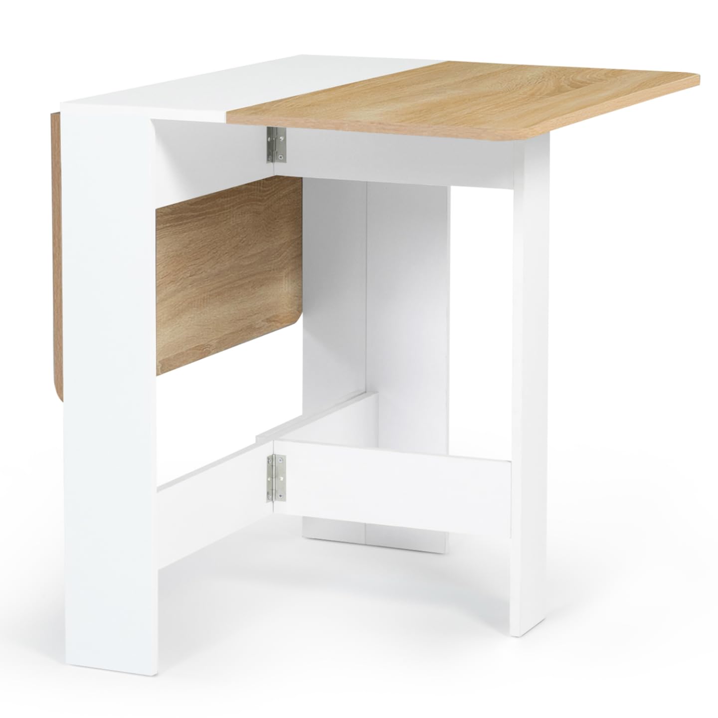 IDMarket - Table Console Pliable EDI 2-4 Personnes Bois Blanc Plateau façon hêtre 103 x 76 cm