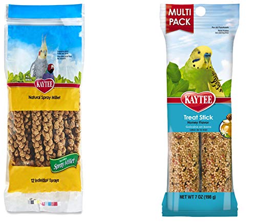 Kaytee Spray Millet and Forti-Diet Pro Health Honey Bird Treat Sticks For Parakeets