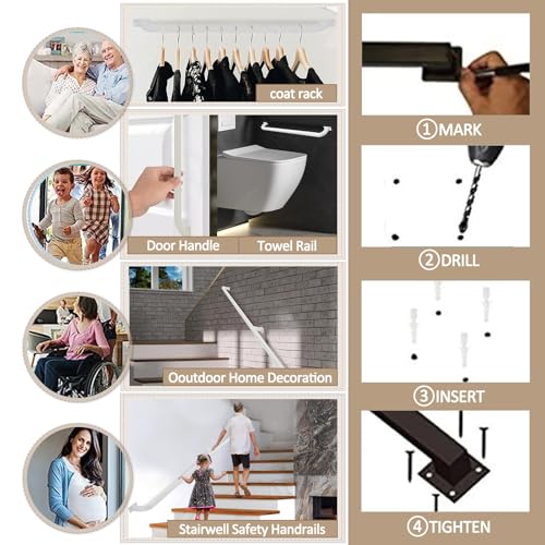 Rampe d'escalier blanche en kit avec support mural carré pour sécurité intérieure - 8