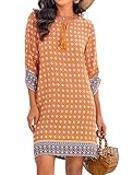 HOTOUCH 2025 Women Summer Shift Dress Bohemian Neck Tie Vintage Printed Ethnic Style Hawaiian Dress Yellow XXL