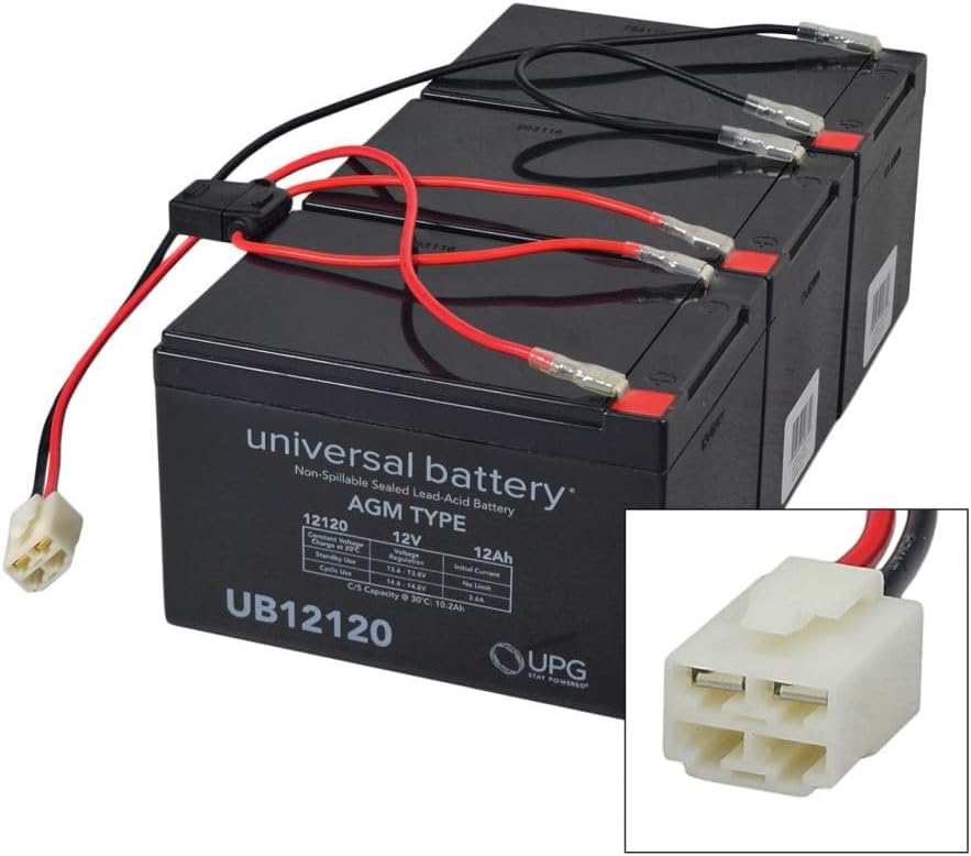 AlveyTech Premium 36 Volt Battery Pack for the Razor MX500 & MX650 Dirt Rocket Dirt Bike (12 Ah Standard Range, All Versions) - Replacement Set of 3 Rechargeable AGM Batteries with Wiring Harness