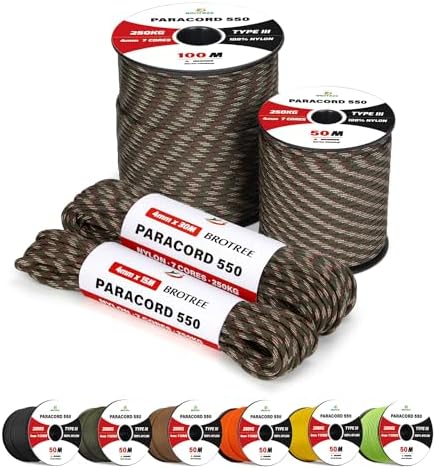 Brotree 4mm Paracord 550 Nylon Rope 30M 7 Strands Type III Parachute Cord for Survival, Outdoor and DIY - 250kg Breaking Load (Black)