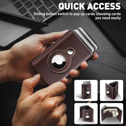 Image of Wallet for Men Minimalist Pop Up Credit Card Case Holder 1-7 Cards, Smart Slim Wallet with Money Clip ID Window RFID Blocking Bifold Compact (Airtag Not Included) Wallets Gifts for Men (Coffee)