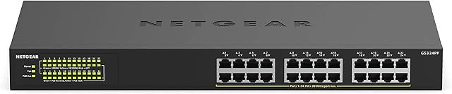 Netgear GS324PP 24 porty Gigabit Ethernet LAN PoE Switch, z 24 x PoE+ 380 W, przełącznik sieciowy Plug-and-Play, komputer stacjonarny lub 19-calowym montażem, energooszczędny, metalowa obudowa