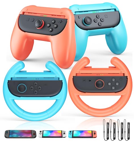 Image of [Fit For Switch 2 /1 Both] Hand Grips and Ergonomic Racing Wheels Handle for for Joy Cons Controller, Family Sports Party Pack Accessories Compatible with Nintendo Switch 2 /Switch 1 /OLED- 4 Packs