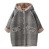 [YW] ガールズ ジャケット キッズ ラシャコート 女の子トレンチコート子供服 アウター フード付き チェック柄 上着 防寒 ブルゾン ダッフルコート オーバー 保温 かわいい 無地 秋冬 100-160cm (格子, 140 身長120-125CM)