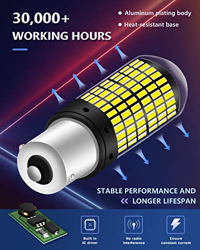 Qoope 4Pcs 1500 Lumens 1156 1141 Led Bulb White Super Bright 144Smd Glass Bulb 7506 Ba15S 12-24V Bulb Replacement For Turn Signal/Tail Brake/Reverse Backup/Daytime Running/Rv Camper Interior Light #TOP4