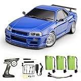 Skymaker RC Drift Car LDR/C LD1899 1/18 GTR R34 2.4GHz RWD Drifting with Gyroscope On-Road Alloy Car-Shell Racing Cars with 3 Batteries (Blue)