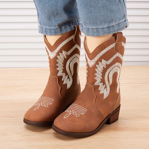 BMCiTYBM Girls Cowgirl Boots Unisex-Child Mid Calf Toddler Cowboy Boots Little Kids Western Boots Round Toe All Seasons Shoes2