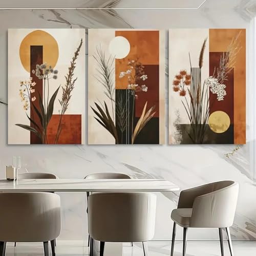 Baibexing Cuadro Abstracto Bohemio Geométrico Marrón Beige Dorado Negro Lienzo Arte De Pared Póster Impresión Imagen Decoración De Pared 60X80Cmx3Pcs Sin Marco