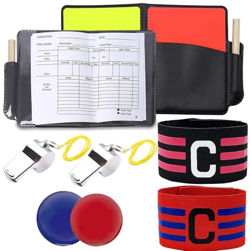 6 Piezas Tarjetas de Árbitro de Fútbol, Kit de Silbato de Árbitro, Tarjetas Amarillas y Rojas, Futbol Tarjeta con 2 Silbatos de Árbitro de Metal y Lápiz para Partidos de Fútbol Deporte Escolar
