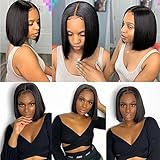 Lace Front Human Hair Wigs,Nobel Hair Peruvian 9A Short Bob Lace Front Wigs Human Hair for Black Women,150% Density Pre Plucked and Bleached Knots Natural Black Color 8Inch