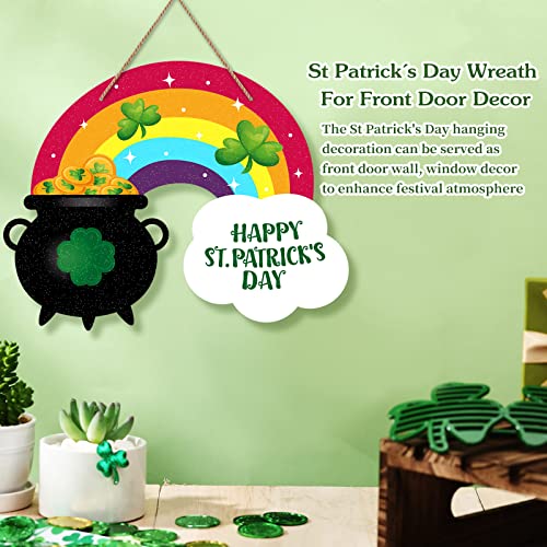 Facraft Happy St.patricks Day Door Sign Rainbow Shamrock Clover Wreath Sign For Front Door St. Patrick's Day Decorations Sign For Home Proch Wall Spring Irish Saint Patrick's Day Party Decorations #TOP1