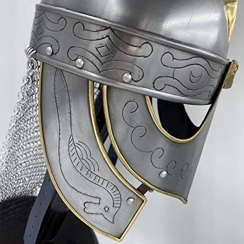 Image of AnNafi Viking Helmet - Medieval Norse Wolf Warrior Knight Helmet Armor w chainmail | Wearable Viking Helmet for Men | LARP Reenactment Cosplay Barbarian Renaissance Metal Knight Helmets Costume