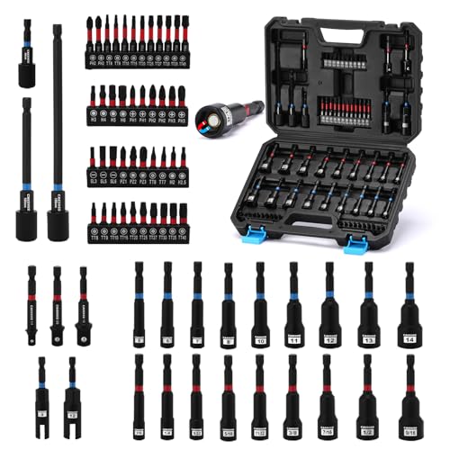 CaeeKee 68PCS Magnetic Nut Driver Set for Impact Drill, 1/4" Impact Drill Driver Bit Set, Metric & SAE, Screwdriver Bits, Socket Adapters, Quick-Release Extension, Wing Nut Drivers, Storage Case