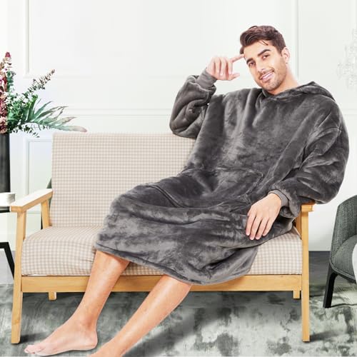 THREE POODLE Wearable Blanket Hoodie, Oversized Sherpa Sweatshirt Blanket for Adults Women Men, Warm Cozy Hooded Blanket, Gifts for Mom Girlfriend