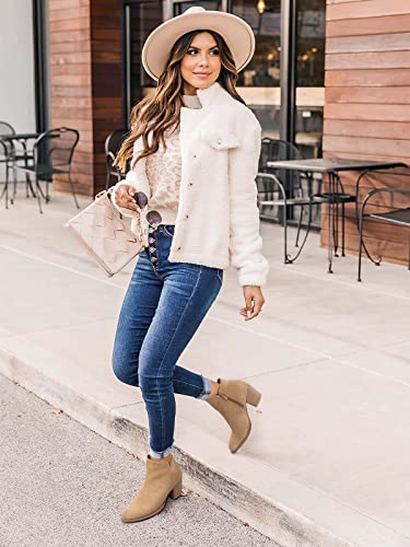 Shibever Women's Chelsea Boots Suede Chunky Heel Slip On Ankle Booties Cut Out Almond Toe Zipper Western Boot Tan 8 #TOP2