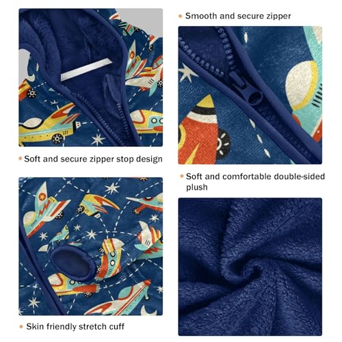 Rockets Toddler Fleece Jacket Baby Boys Hooded Zipper Long Sleeve Thick Warm Outerwear 3-10 Years3