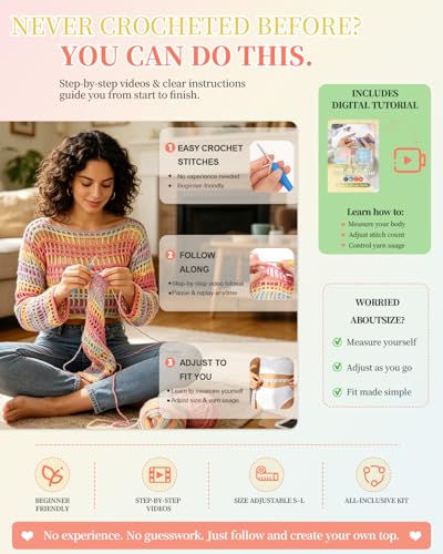 Image of Aeelike Beginner Crochet Kit for Adults, Crochets Set w Ombre Cotton Yarn & Step-by-Step Video Tutorials,Rainbow Coverup Sweater for Women Ideal DIY Gift Crochet Kit for Beginners,Gradient Pink
