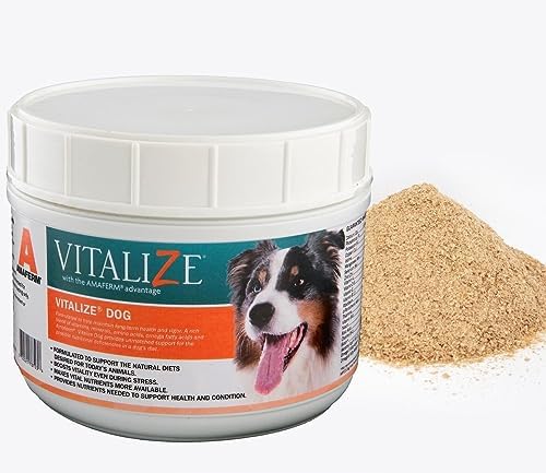 Vitalize Dog Digestive Health Powder (1 Pound) – Relief for Constipation, Upset Stomach, Tummy, Vomiting & Nausea – Multivitamin Powder with Omega 6, 3 & Biotin – Skin & Coat Supplement