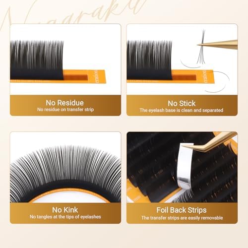 NAGARAKU Flat Ellipse Eyelash Extensions, 5TH GEN AIR SERIES Double Tips Lashes Lighter Thinner Flat Split Tips Individual Lash Matte Black Classic False Eyelashes 16 Rows -0.20 D Curl 8-12mm Mix - 3