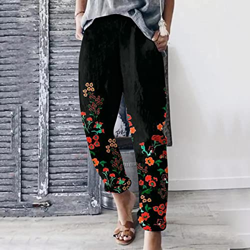 Calça de moletom feminina floral jogger calça esportiva casual esportiva calça de moletom larga, Pre