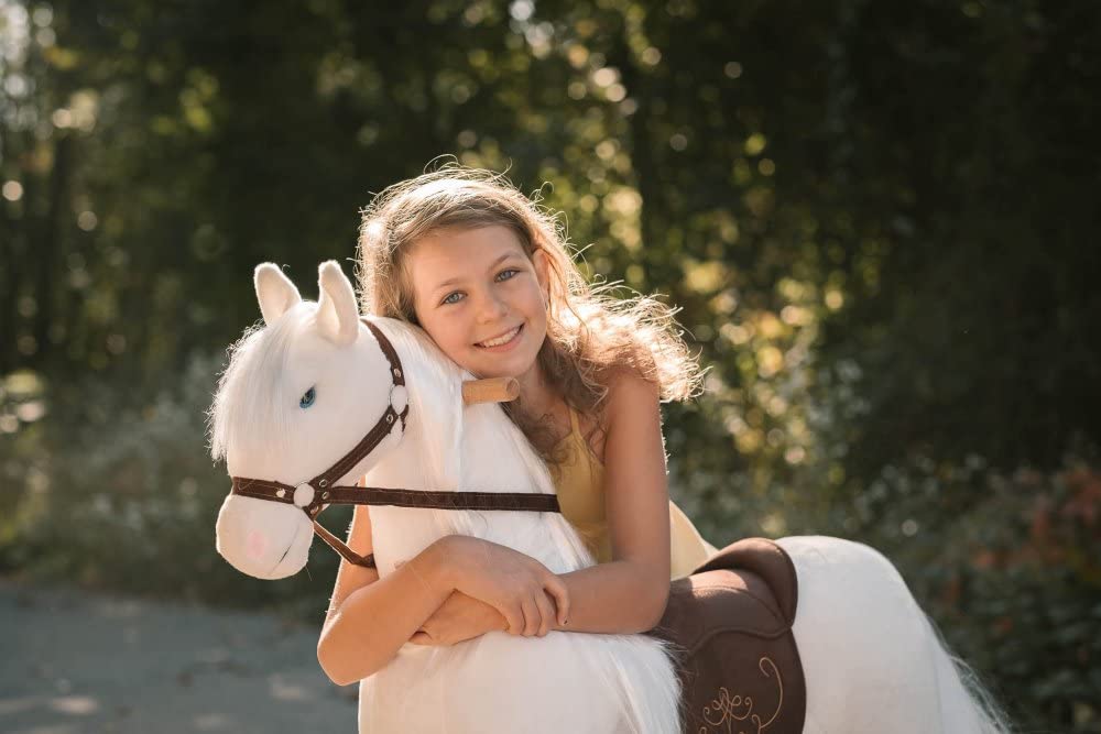 Porteur Enfant Cheval à Roulette Fancy M (5-12 Ans) | Cheval Mécanique en Peluche à Monter | Porteur Enfant avec Selle Amovible, Licol avec Bride et
