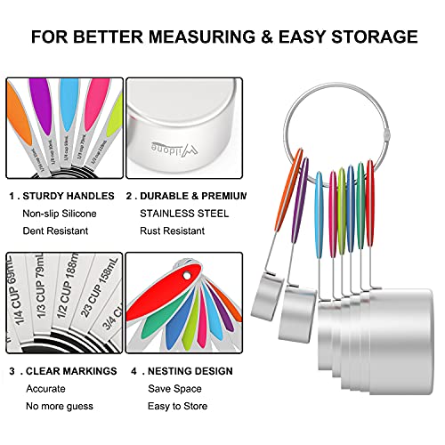 image for Measuring Cups and Spoons - Wildone Stainless Steel 20 Piece Stackable
