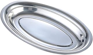 Homoyoyo Non Magnetic Stainless Steel Oval Platter Plate for Steaming Fish 28cm Silver for Parties Catering