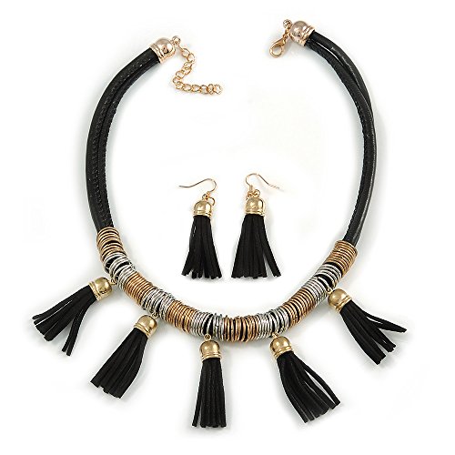 Collar y pendientes de cuero negro Avalaya el regalo perfecto