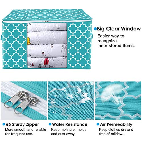 Wiselife Storage Bags 100L 3-Pack Large Blanket Clothes Organization And Storage Containers For Bedding, Comforters, Foldable Organizer With Reinforced Handle, Clear Window, Sturdy Zippers,Green #TOP1