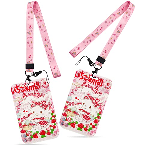 Sanrio Lanyard 2 PCS,Cordon Tour Cou,Sanrio Lanière avec Porte Cartes,Sanrio Lanyard Décoration,Porte Carte Avec Cordon,Courroie de Cou Lanière Avec la Qualité,Pour L'école,Le Bureau,Carte de Bus
