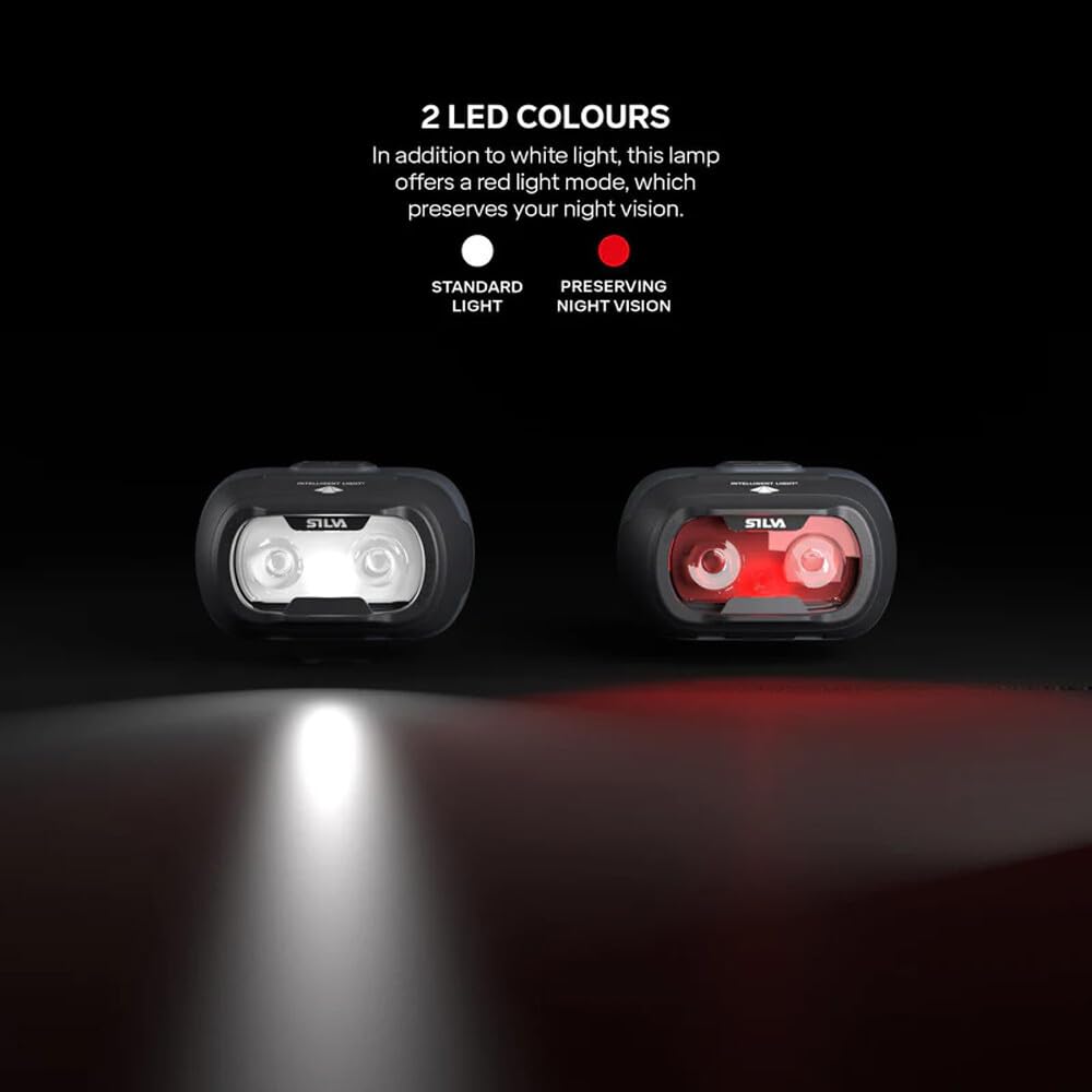 Silva Seek Seek - Linterna frontal LED recargable (450-70 gramos, 450 lúmenes, luz roja, 3 niveles de brillo, luz blanca y roja, indicador de batería, para exterior y correr)