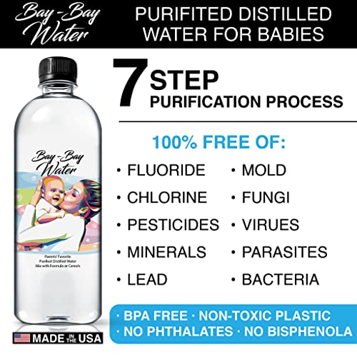 Image of Bay Bay Water - Purified Distilled Water for Babies - 16.9 oz. - Use for Everyday Drinking, Infant Formula, Milk, and Baby Cereal - BPA Free - No Fluoride, Phosphate - Prevent Mineral Overload - (24)