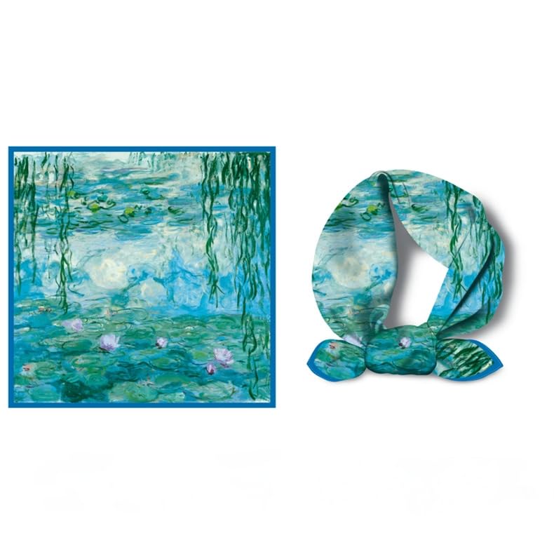 WaJuemy Neck Scarf For Women Silky 21 Square Head Scarves Wraps Hair Bandanas Scarfs Fashion Handbag Accessories lightweight (38 Turquoise print)