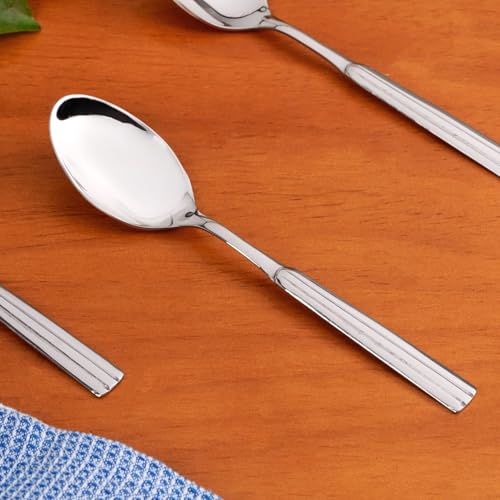 Image of Nestasia Stainless Steel Cutlery Set of 12 (18cm Each) - Dishwasher Safe & Rust Resistant Spoon & Fork Set - Fluted Cutlery Set for Dining Table, Kitchen & Gifting