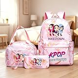 Conjunto de mochila elegante de anime 3 em 1, 43 cm de grande capacidade, ultraleve, impermeável, dobrável, design portátil para viagens
