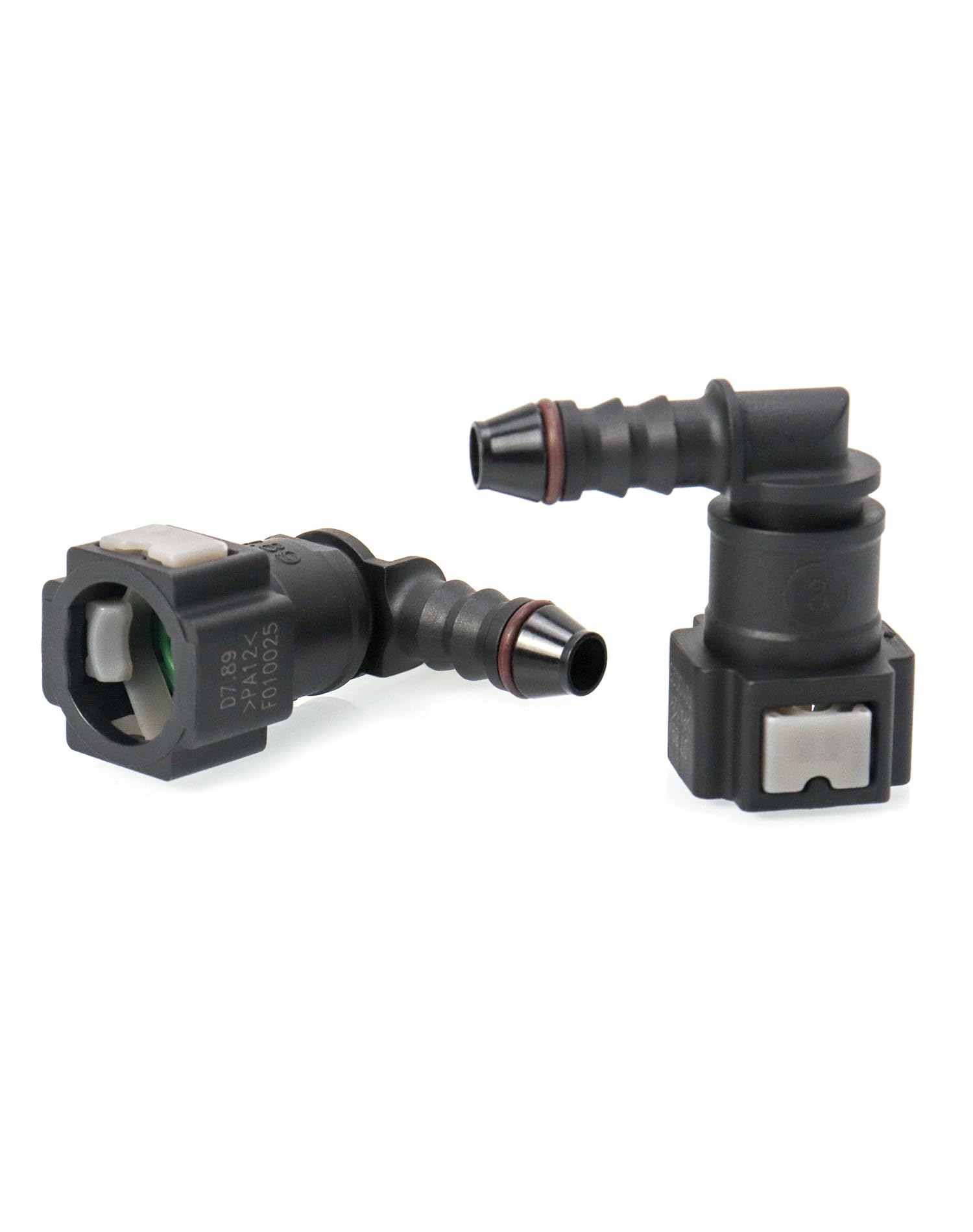 QWORK® Złącze przewodu paliwowego złącze węża, szybkozłącze 90 stopni, złącze plastikowe 7.89 mm ID6, 2 sztuki