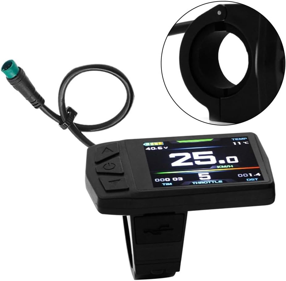 LCD Display for Controller, 24V 36V 48V Computer Screen, USB Charging Dashboard Replacement with Pin Connector for Conversion Kit