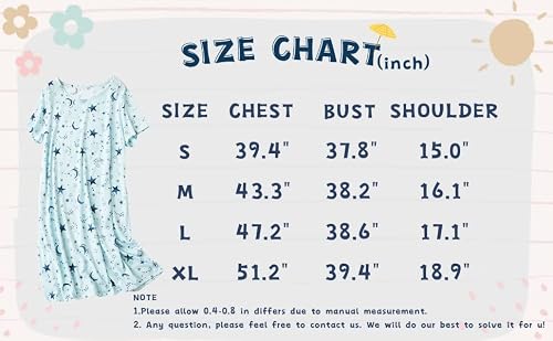 Quch Nightgowns For Women Cotton Womens Nightgown Short Sleeves Sleep Shirts Women's Sleepwear Print Pajama Night Shirts Blue Star Xl #TOP7
